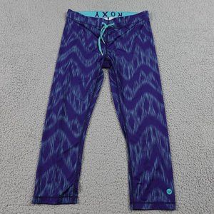 ROXY Capri Leggings Womens Small Blue Pattern Drawstring Run Swim Surf Stretch